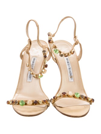 Manolo Blahnik Satin Crystal Embellishments Sandals