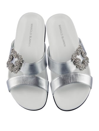 Manolo Blahnik Leather Crystal Embellishments Slides