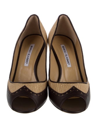 Manolo Blahnik Raffia Colorblock Pattern Pumps