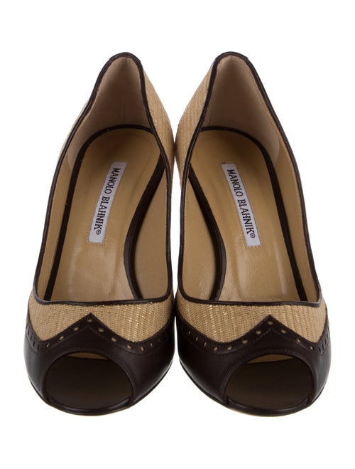 Manolo Blahnik Raffia Colorblock Pattern Pumps