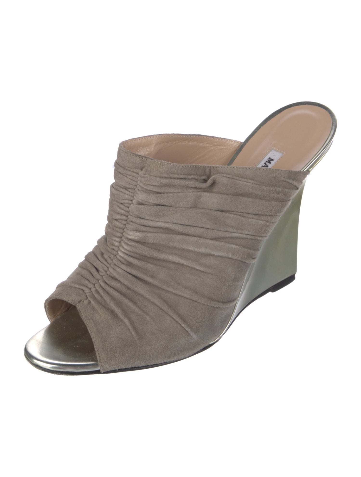 Manolo Blahnik Suede Pleated Accents Slides