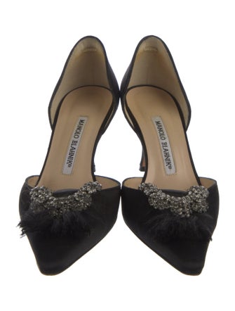 Manolo Blahnik Satin Crystal Embellishments D'Orsay Pumps