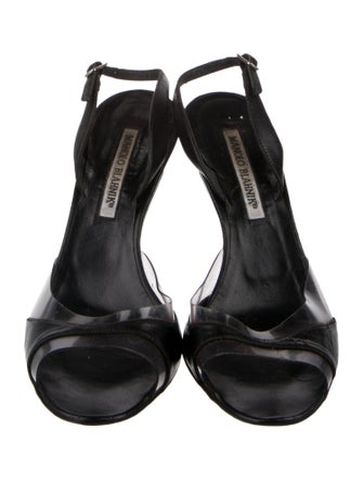 Manolo Blahnik Patent Leather Animal Print Slingback Sandals