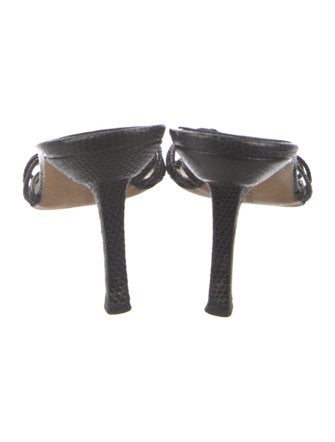 Manolo Blahnik Leather Crystal Embellishments Slides