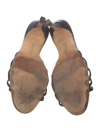 Manolo Blahnik Leather Crystal Embellishments Slides