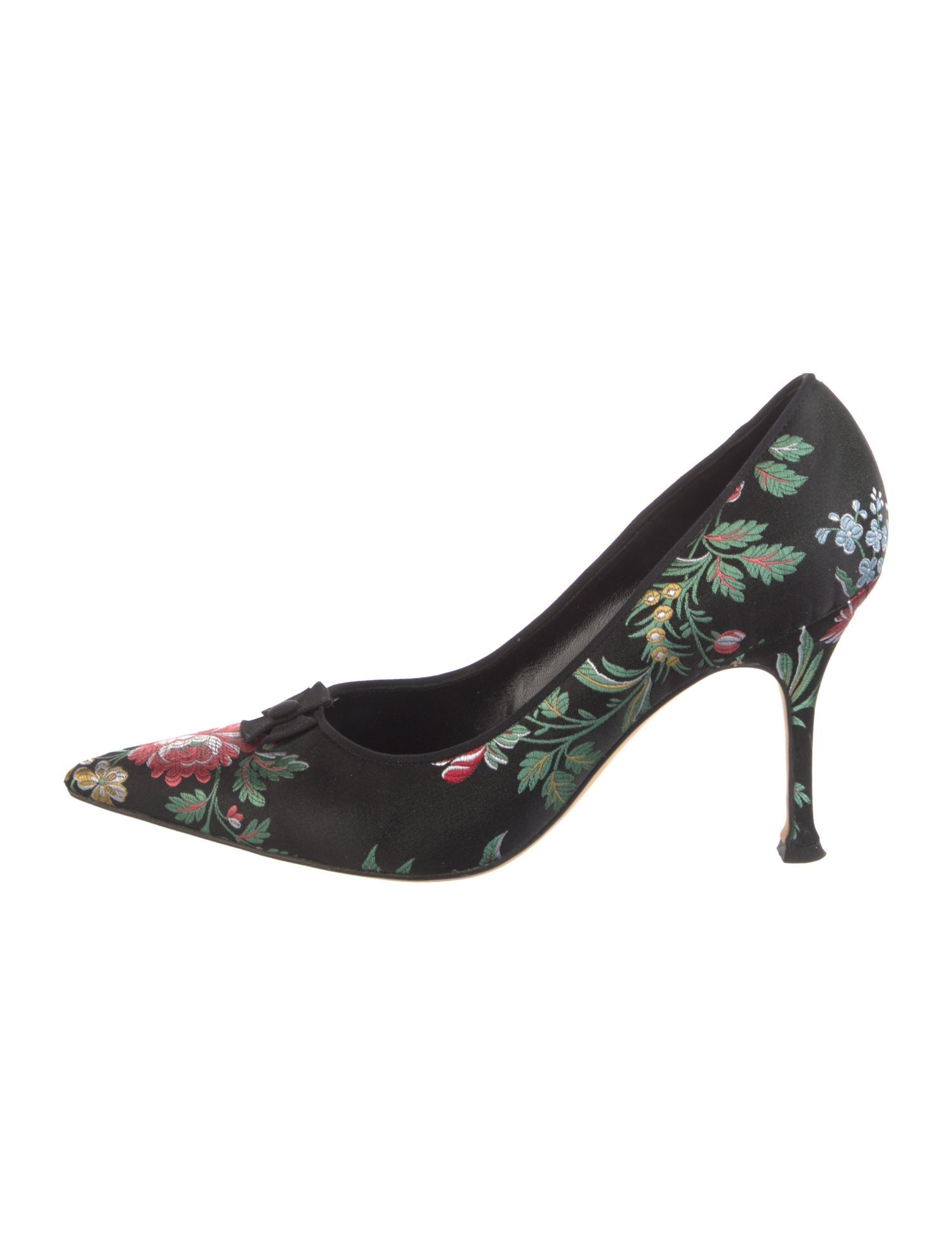 Manolo Blahnik Satin Floral Print Pumps
