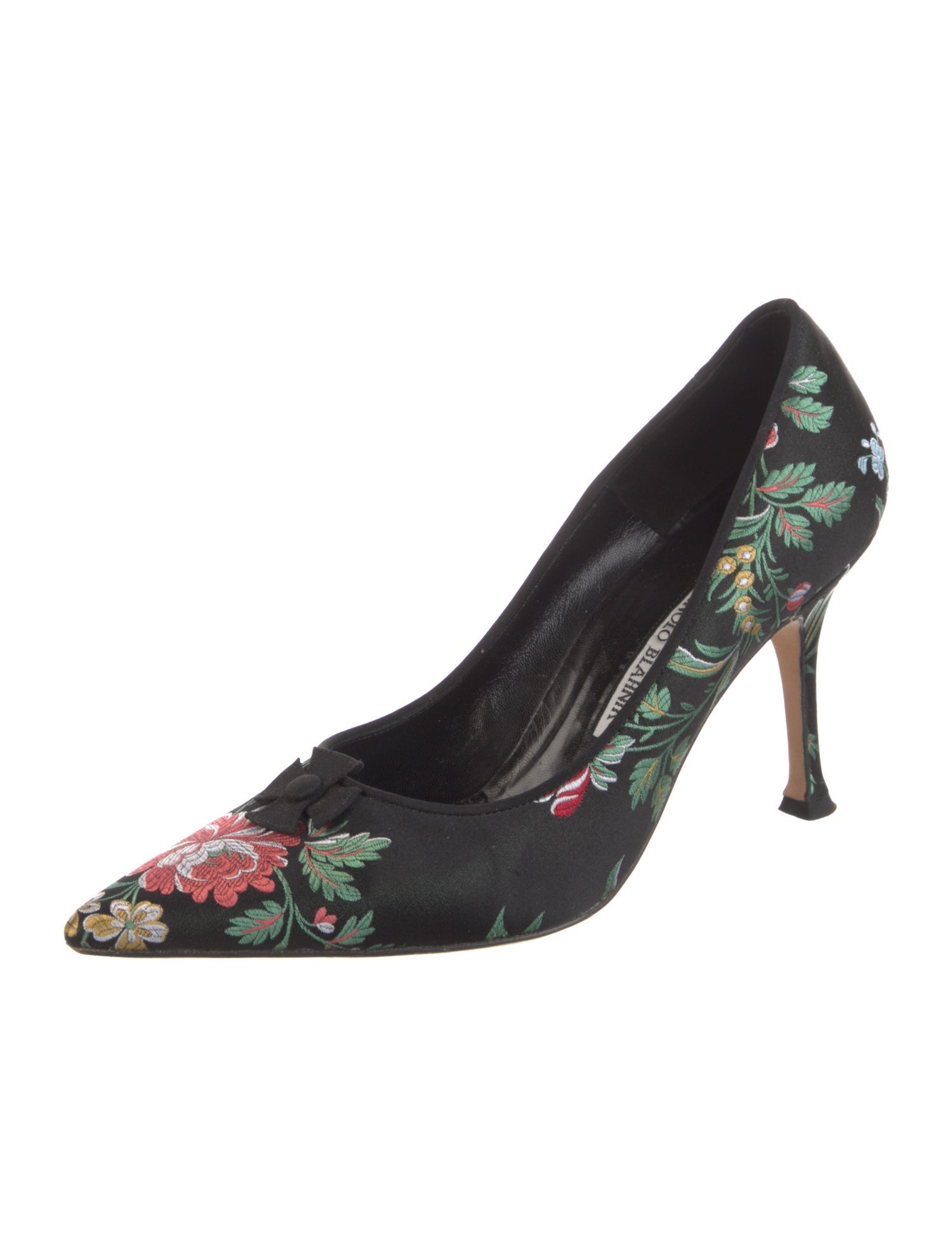 Manolo Blahnik Satin Floral Print Pumps