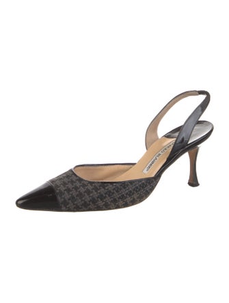 Manolo Blahnik Patent Leather Houndstooth Print Slingback Pumps