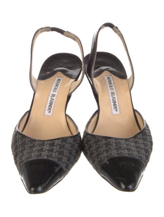 Manolo Blahnik Patent Leather Houndstooth Print Slingback Pumps