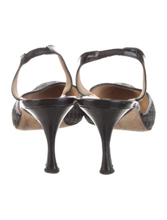 Manolo Blahnik Patent Leather Houndstooth Print Slingback Pumps