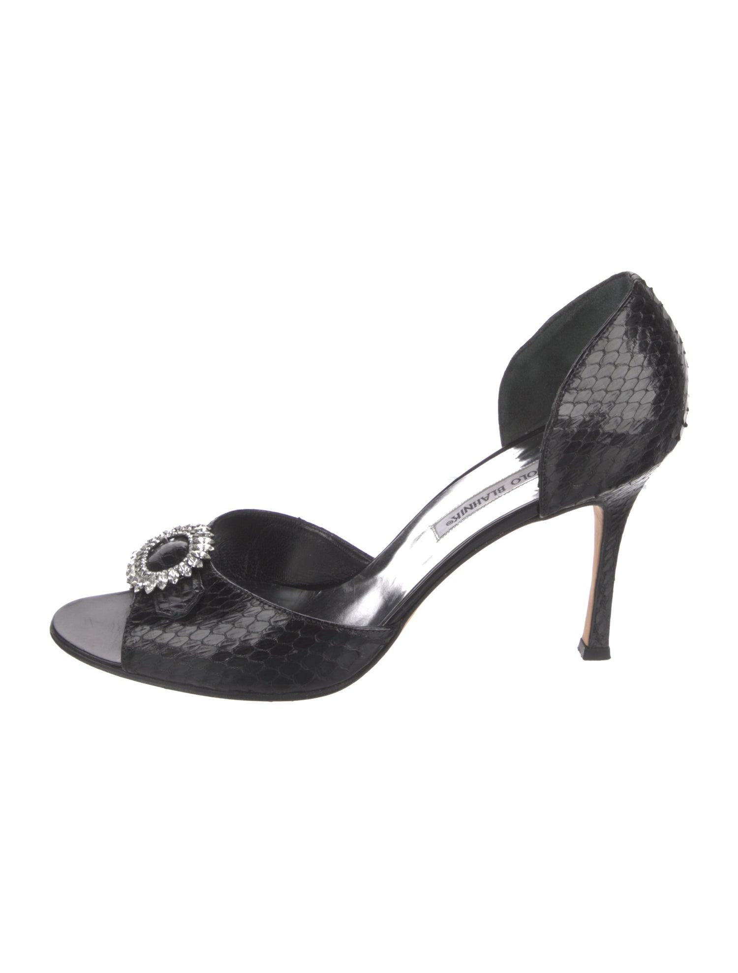 Manolo Blahnik Snakeskin Crystal Embellishments Sandals