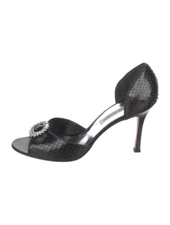 Manolo Blahnik Snakeskin Crystal Embellishments Sandals