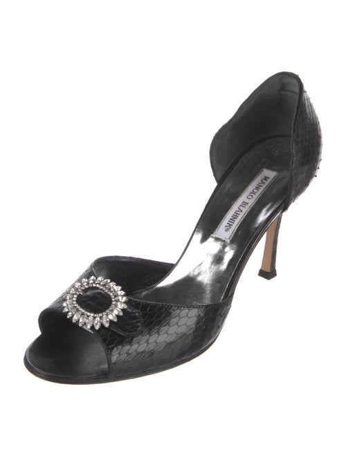 Manolo Blahnik Snakeskin Crystal Embellishments Sandals