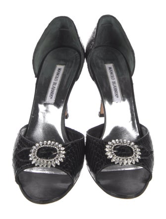 Manolo Blahnik Snakeskin Crystal Embellishments Sandals