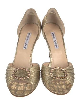 Manolo Blahnik Satin Crystal Embellishments Sandals