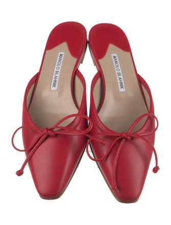 Manolo Blahnik Leather Bow Accents Mules