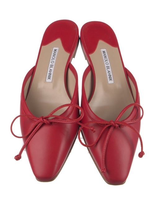 Manolo Blahnik Leather Bow Accents Mules