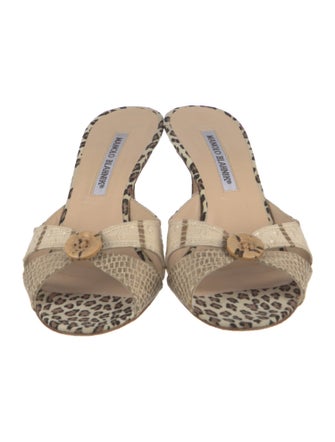 Manolo Blahnik Canvas Animal Print Slides