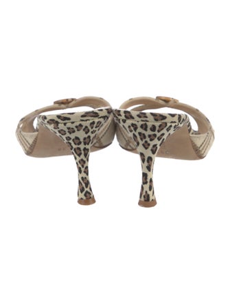 Manolo Blahnik Canvas Animal Print Slides