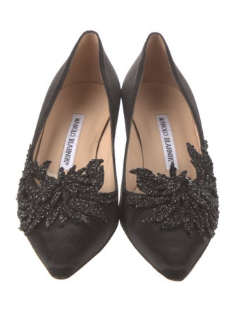 Manolo Blahnik Satin Beaded Accents Pumps