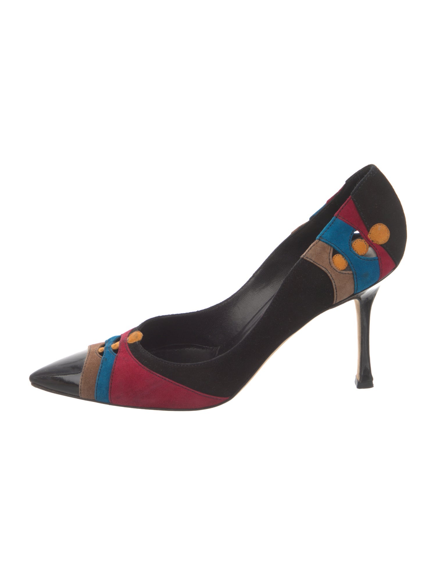 Manolo Blahnik Suede Colorblock Pattern Pumps
