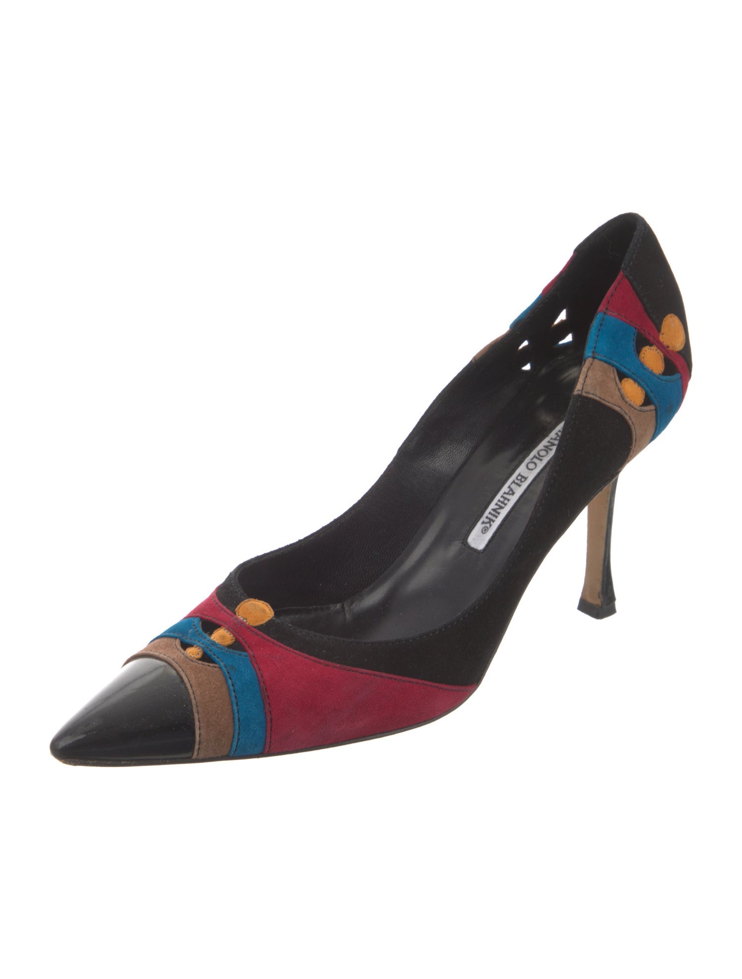 Manolo Blahnik Suede Colorblock Pattern Pumps