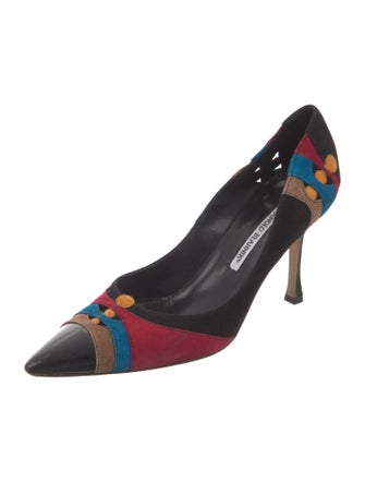 Manolo Blahnik Suede Colorblock Pattern Pumps