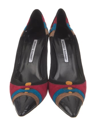 Manolo Blahnik Suede Colorblock Pattern Pumps