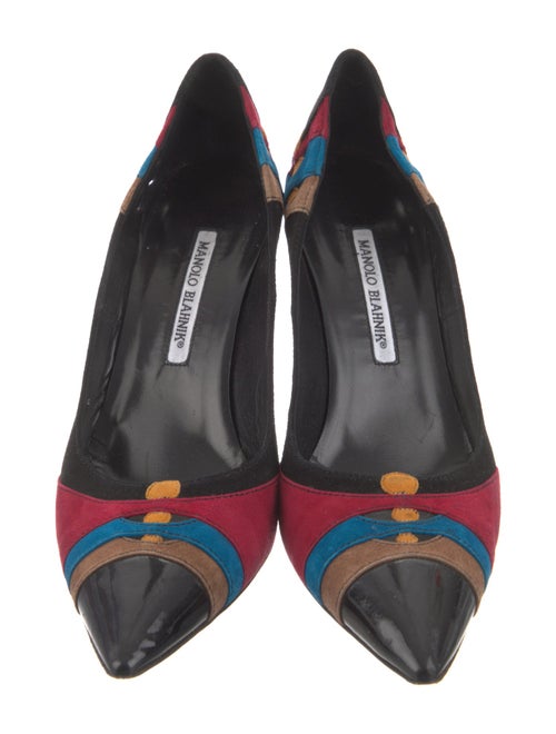 Manolo Blahnik Suede Colorblock Pattern Pumps