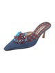 Manolo Blahnik Denim Beaded Accents Mules