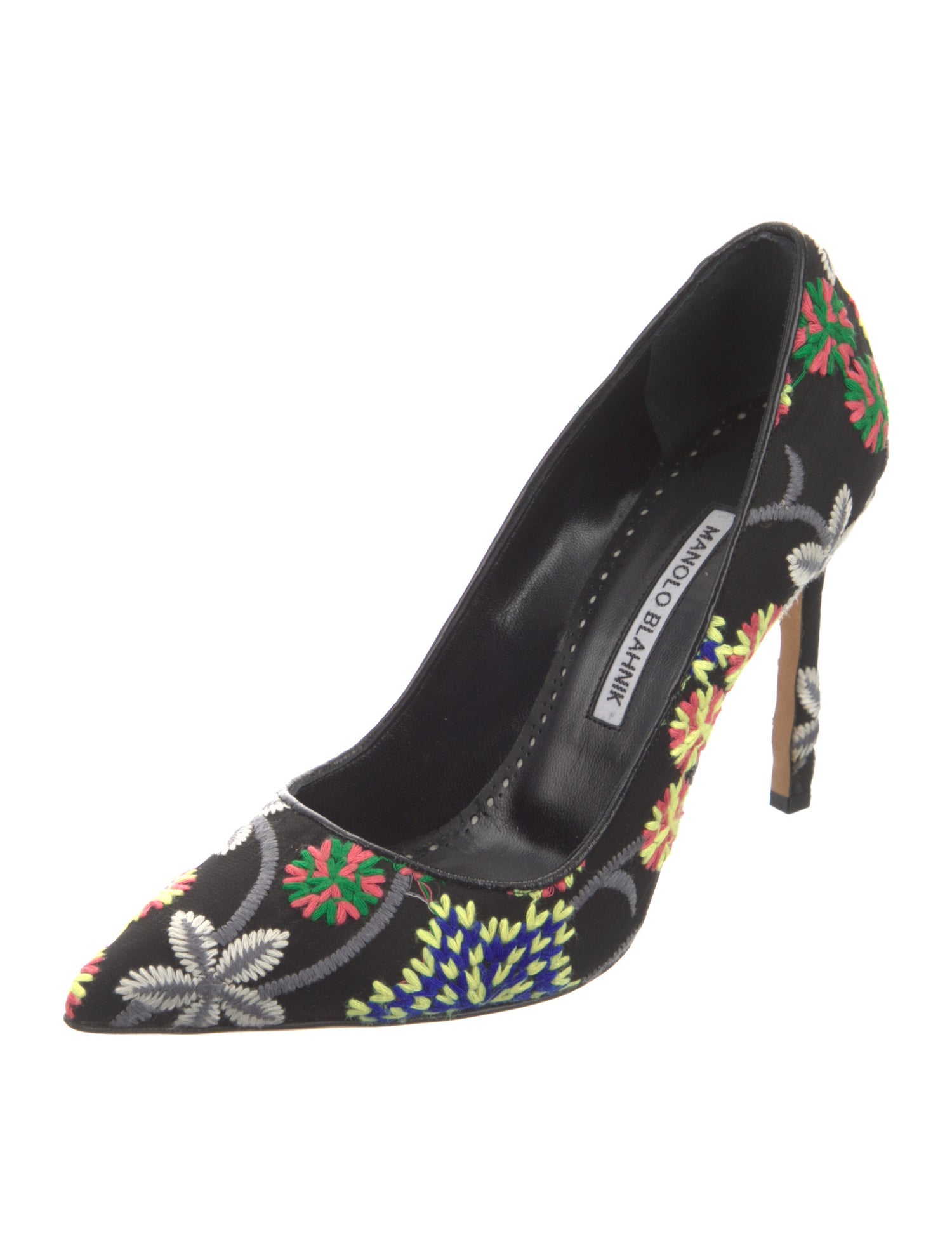 Manolo Blahnik Floral Print Embroidered Accent Pumps
