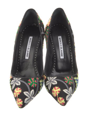 Manolo Blahnik Floral Print Embroidered Accent Pumps