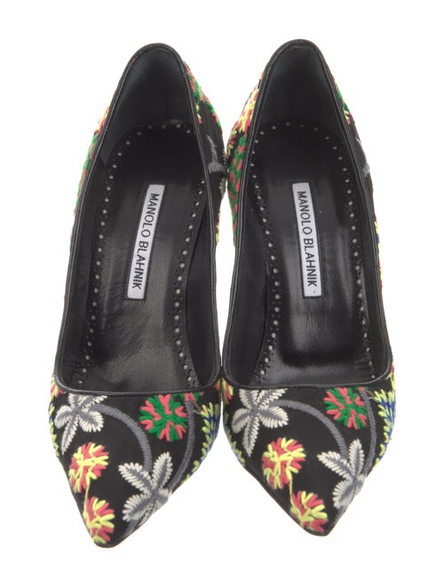 Manolo Blahnik Floral Print Embroidered Accent Pumps