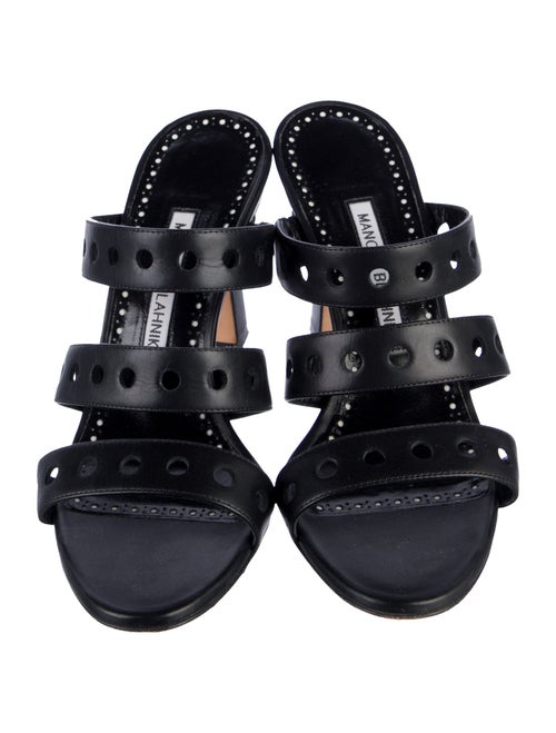 Manolo Blahnik Leather Lasercut Accents Slides