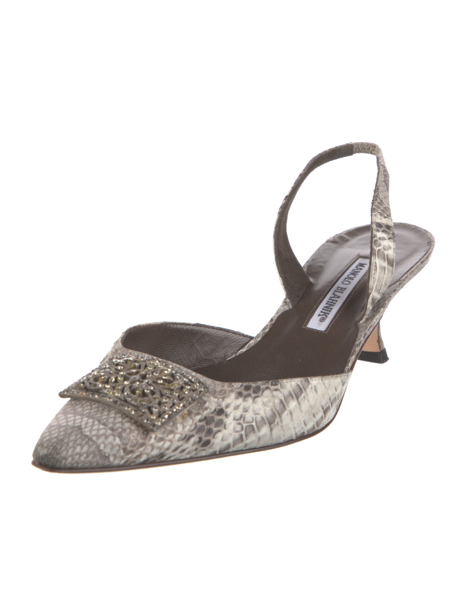 Manolo Blahnik Python Animal Print Slingback Pumps