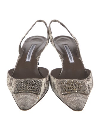 Manolo Blahnik Python Animal Print Slingback Pumps
