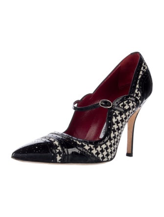 Manolo Blahnik Patent Leather Houndstooth Print Pumps
