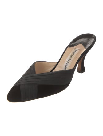 Manolo Blahnik Satin Pleated Accents Mules