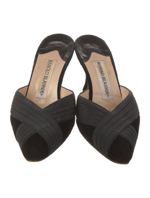 Manolo Blahnik Satin Pleated Accents Mules