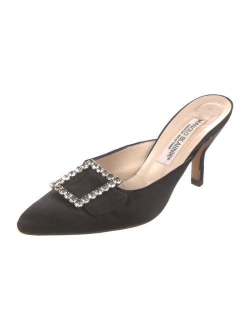 Manolo Blahnik Satin Crystal Embellishments Mules