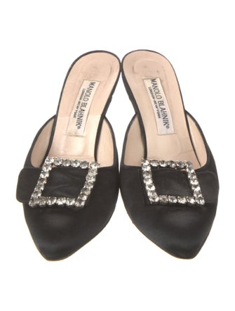 Manolo Blahnik Satin Crystal Embellishments Mules