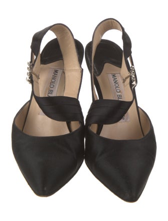 Manolo Blahnik Satin Crystal Embellishments Slingback Pumps