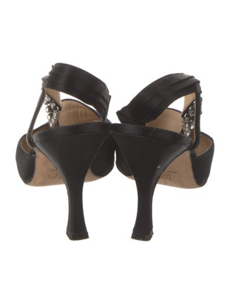 Manolo Blahnik Satin Crystal Embellishments Slingback Pumps