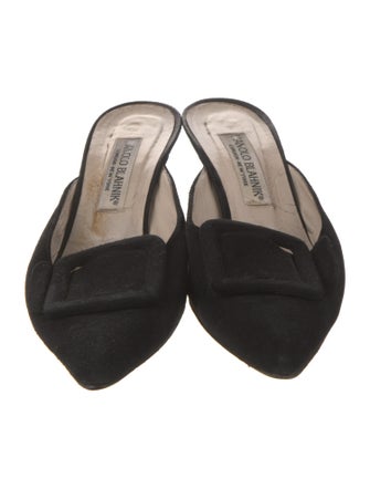 Manolo Blahnik Suede Bow Accents Mules
