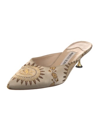 Manolo Blahnik Satin Printed Mules