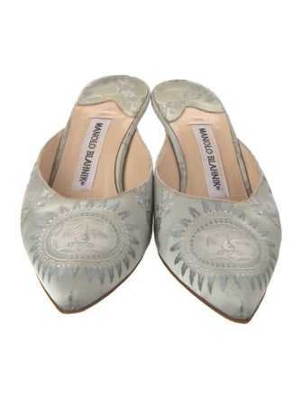 Manolo Blahnik Satin Floral Print Mules