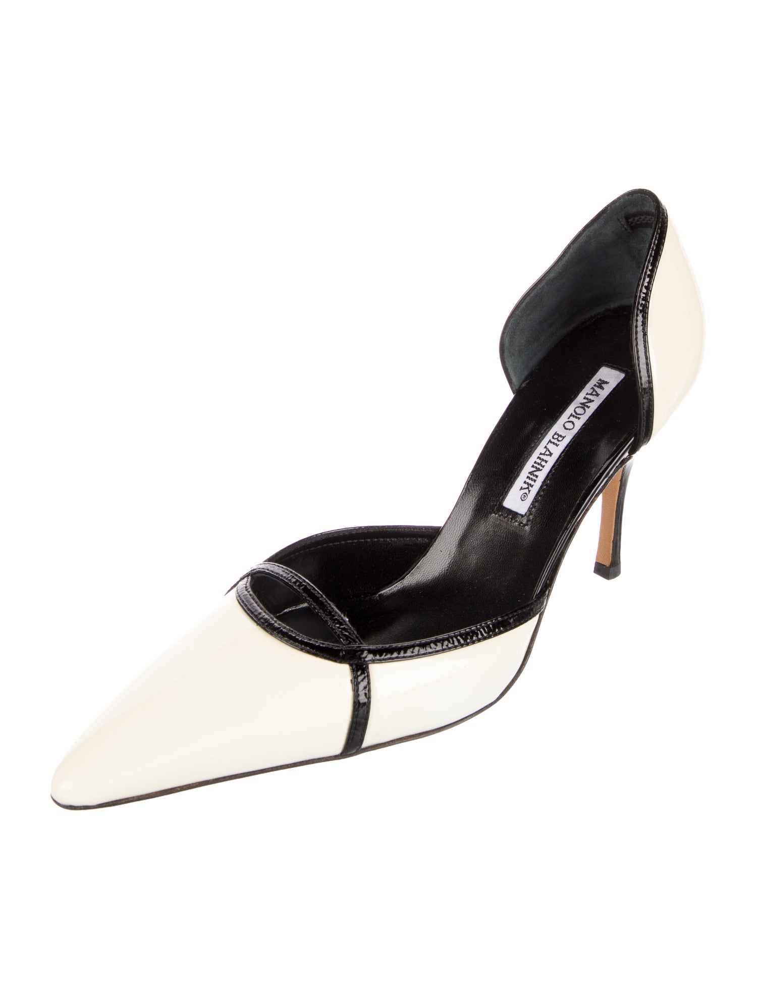 Manolo Blahnik Patent Leather Colorblock Pattern Slingback Pumps