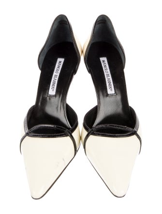 Manolo Blahnik Patent Leather Colorblock Pattern Slingback Pumps