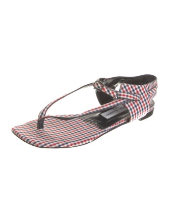 Manolo Blahnik Plaid Print T-Strap Sandals