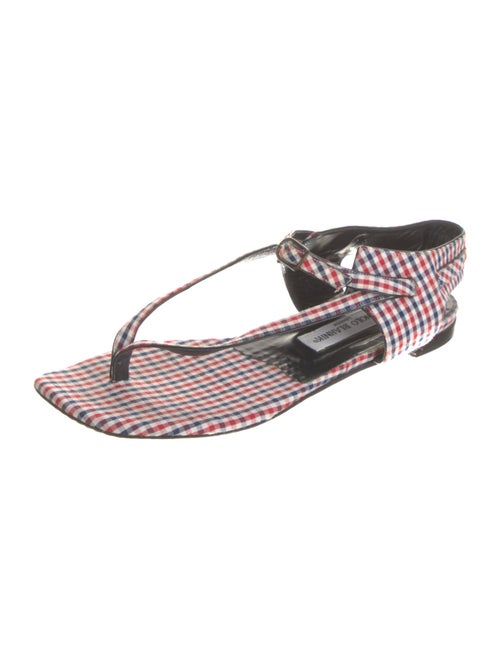 Manolo Blahnik Plaid Print T-Strap Sandals